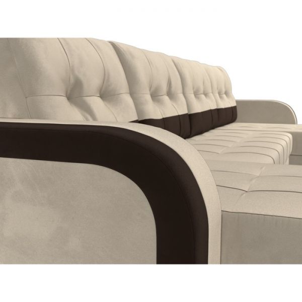 П-образный диван «Марсель», механизм еврокнижка, велюр, цвет бежевый / коричневый