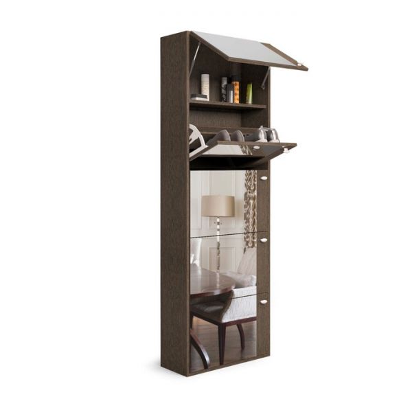 Обувница Родная 5 ящиков с зеркалом 600х230х1780 Венге темный