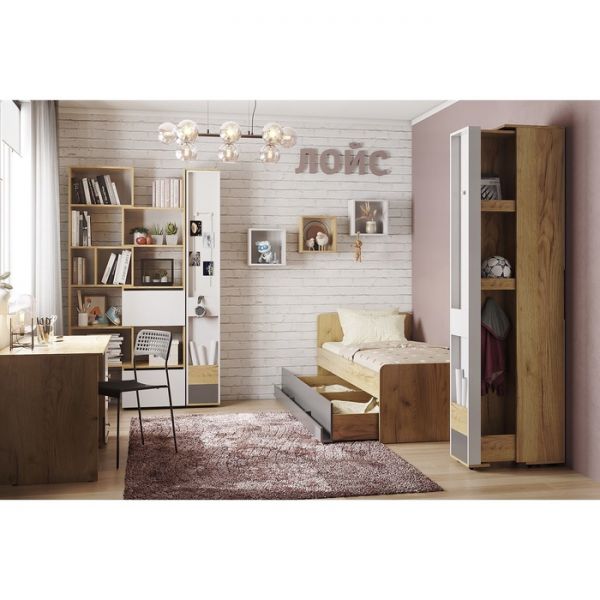 Кровать «Лойс 80», 2000 ? 900 мм, 1900 ? 800 ? 180 мм, дуб золотистый / графит