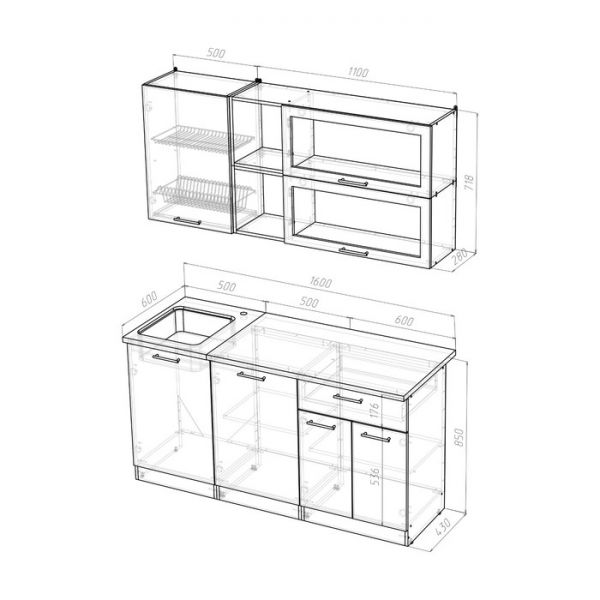 Кухонный гарнитур Татьяна стандарт, 1600 мм