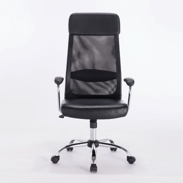 Кресло офисное BRABIX "Flight EX-540", хром, экокожа, сетка, черное