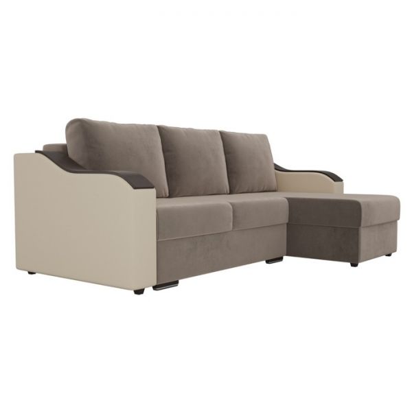 Угловой диван «Монако», механизм еврокнижка, велюр, цвет бежевый / коричневый