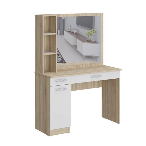 Стол туалетный с зеркалом «Салоу», 1100 ? 450 ? 1504 мм, цвет дуб сонома / перламутр