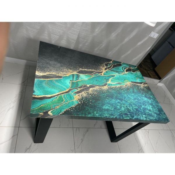 Обеденный стол «Квадро», 1200 ? 800 мм, опора «П» чёрная, фотопечать, цвет малахит