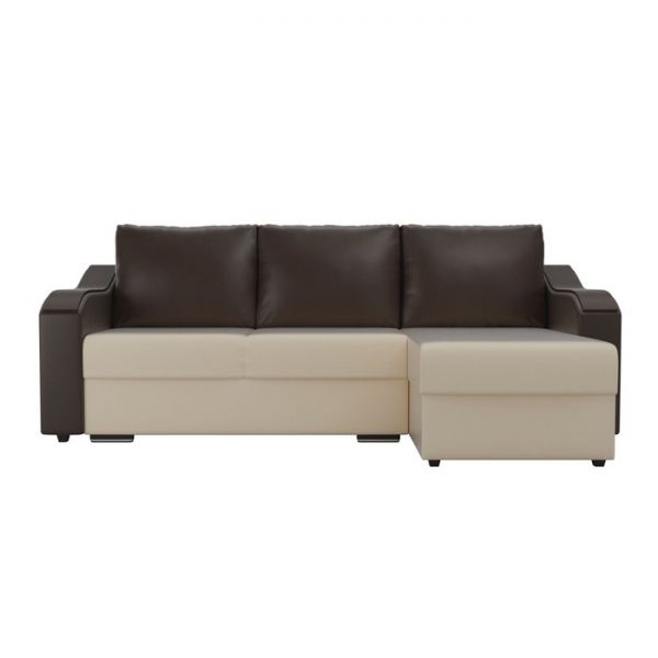 Угловой диван «Монако», механизм еврокнижка, экокожа, цвет бежевый / коричневый