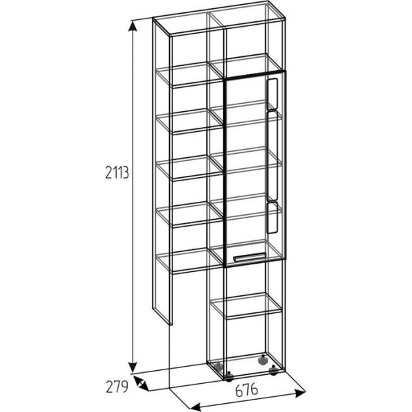 Шкаф Crown 2, 676 ? 279 ? 2113 мм, цвет дуб золотистый / графит
