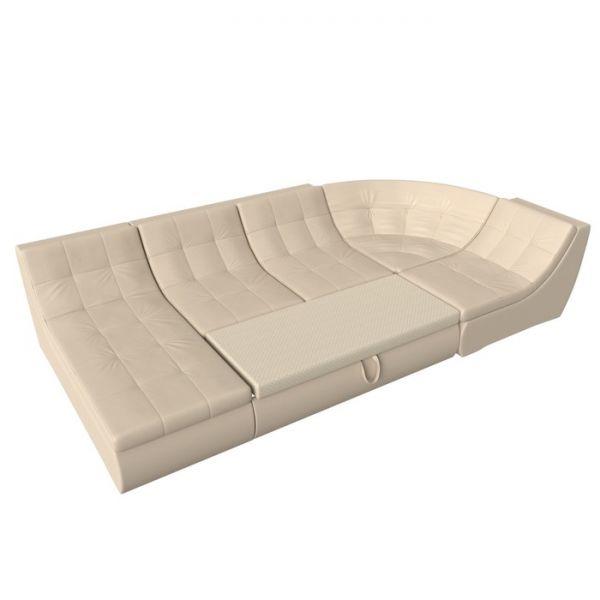 П-образный модульный диван «Холидей», механизм дельфин, экокожа, цвет бежевый