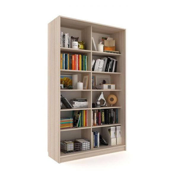 Библиотека-купе Вместительная  2 стекло+ЛДСП Ясень Шимо Светлый