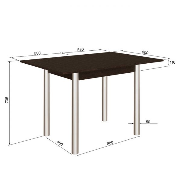 Стол обеденный раскладной СО-06, 800х580(1160)х736, венге цаво