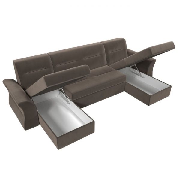 П-образный диван «Клайд», механизм дельфин, велюр, цвет бежевый