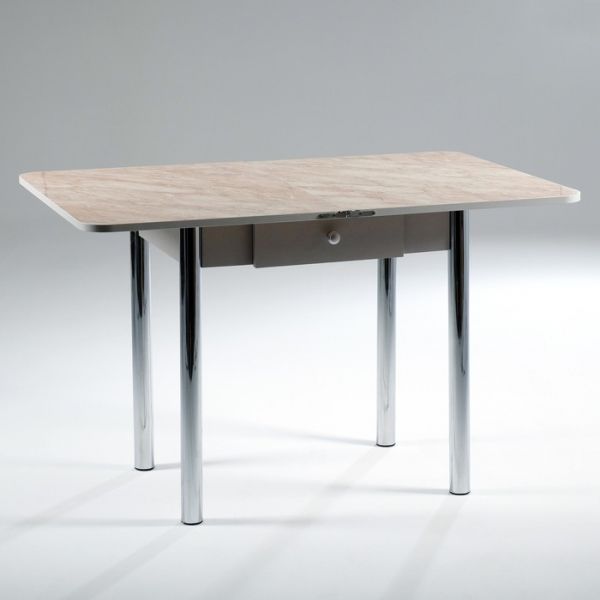 Стол ломберный с ящиком 790(1180)х590х750, хром/пластик змеевик бежевый