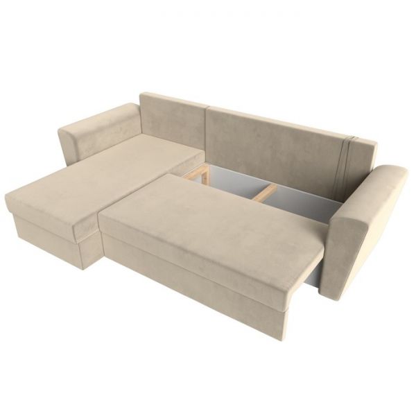 Угловой диван «Амстердам лайт», еврокнижка, правый угол, микровельвет, цвет бежевый