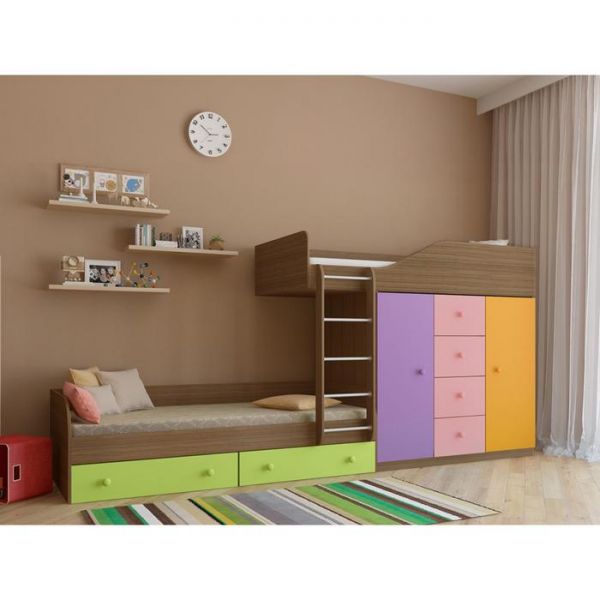 Детский комплекс «Астра 6», цвет дуб шамони/цветной розовый