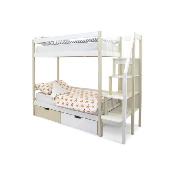 Детская двухъярусная кровать Бельмарко Svogen бежево-белый