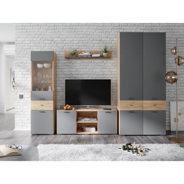 Комод Дублин 800х376х1284 гикори рокфорд/графит серый