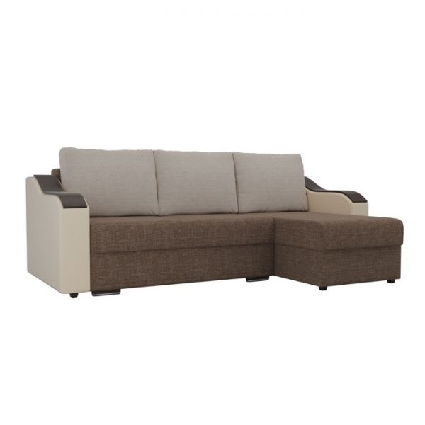 Угловой диван «Монако», механизм еврокнижка, рогожка, цвет бежевый / коричневый