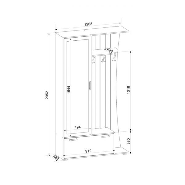 Прихожая Ивушка 20, 1208х362х2052 Шимо Темный /Светлый