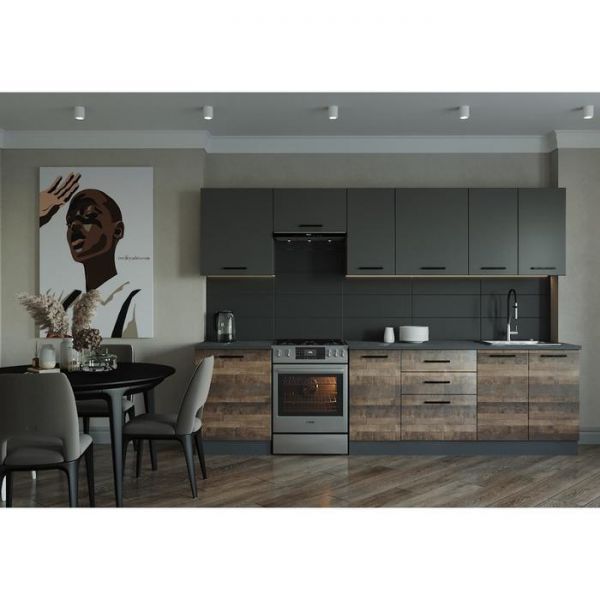 Кухня Гранж 3032х600 Антрацит/ Детройт/Антрацит, Гранж