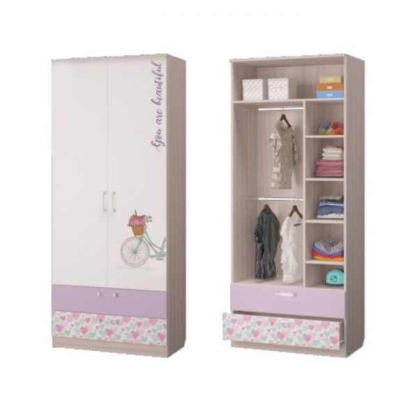 Шкаф для одежды с 2-мя ящиками Адель, 901х446х2136, Ясень светлый/Белый