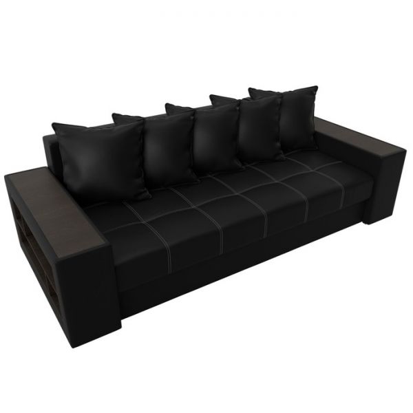 Диван прямой «Дубай», механизм еврокнижка, цвет серая рогожка / чёрная экокожа