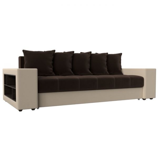 Диван прямой «Дубай», механизм еврокнижка, цвет серая рогожка / чёрная экокожа