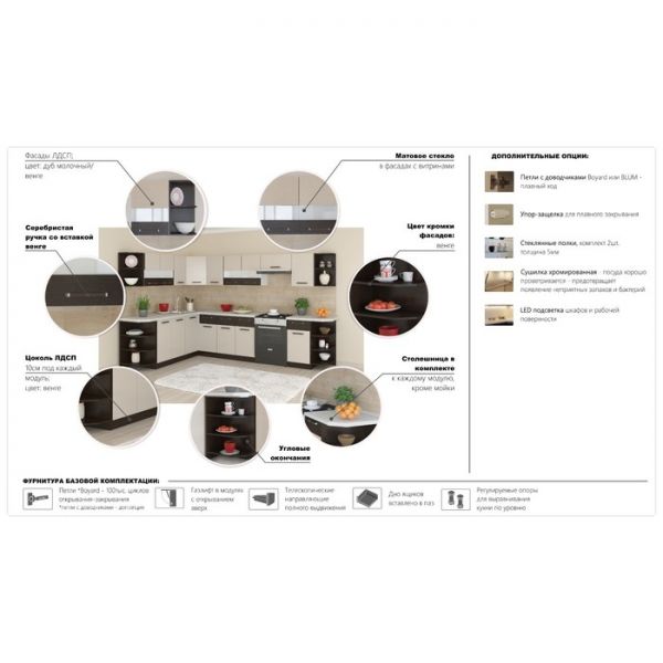 Кухня «Модена» со столешницей, размер 1.8 м, материал ЛДСП, цвет дуб молочный / венге цаво