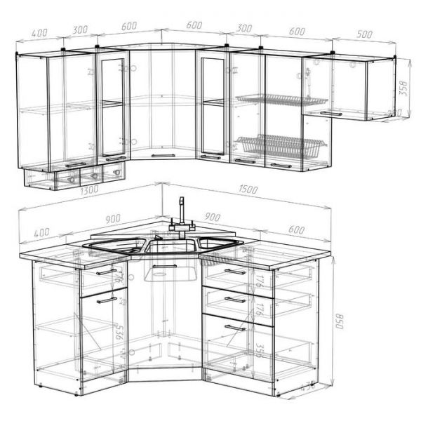 Кухонный гарнитур Кира литл 1300*2000