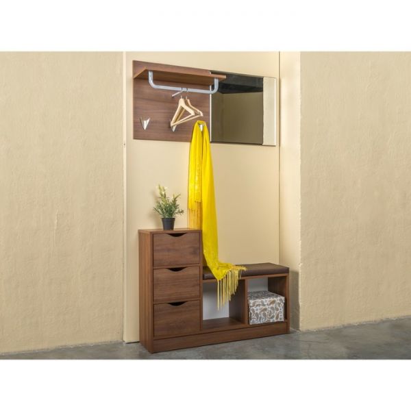 Обувница Лайт 10.84, 974х320х744, Орех селект каминный/Гранд шоколад кожзам