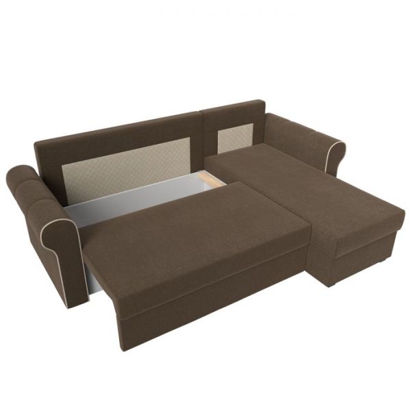 Угловой диван «Рейн», механизм еврокнижка, угол правый, рогожка, коричневый / кант бежевый