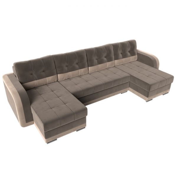 П-образный диван «Марсель», механизм еврокнижка, велюр, цвет бежевый / коричневый