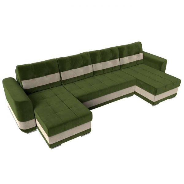 П-образный диван «Честер», механизм еврокнижка, микровельвет, цвет бежевый / коричневый