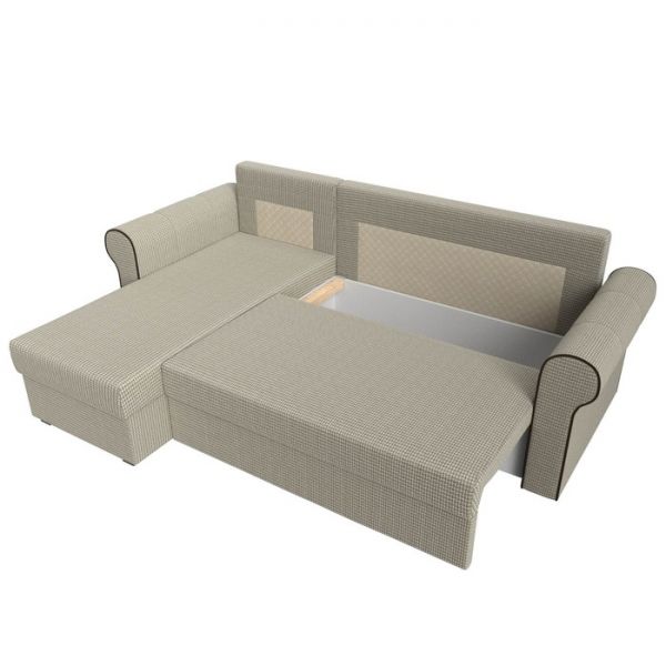 Угловой диван «Рейн», механизм еврокнижка, угол правый, рогожка, корфу 02 /кант коричневый