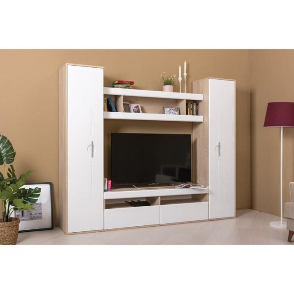 Пенал Альба 3 13.152, 423х402х1828, Дуб эндгрейн элег./Белый глянец