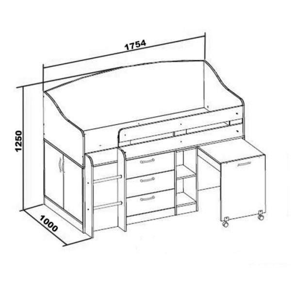 Кровать-чердак «Джимми», «ясень светлый» / «топаз» / белый, фотопечать
