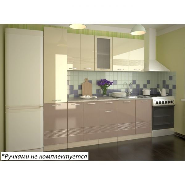 Кухонный гарнитур Волна 6, 2200х600 мм, Ваниль глянец/Капучино
