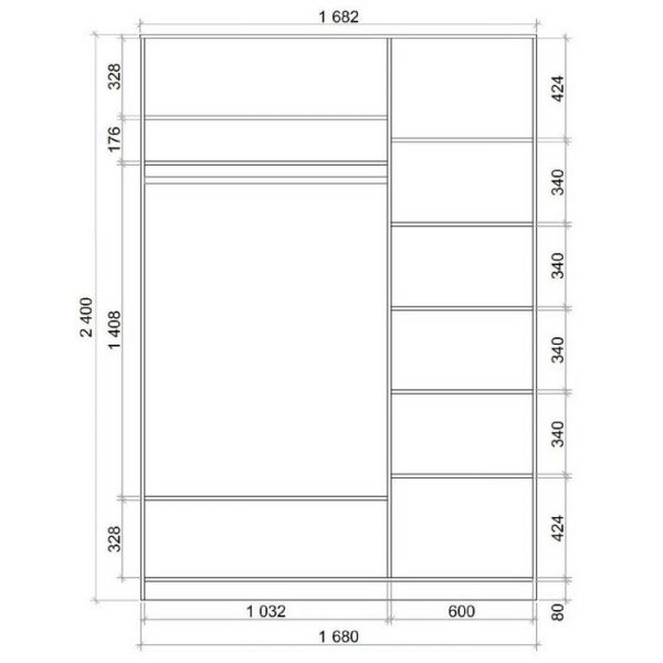 Шкаф-Купе Хит-24-17-15, 2400х1682х620 Венге магия