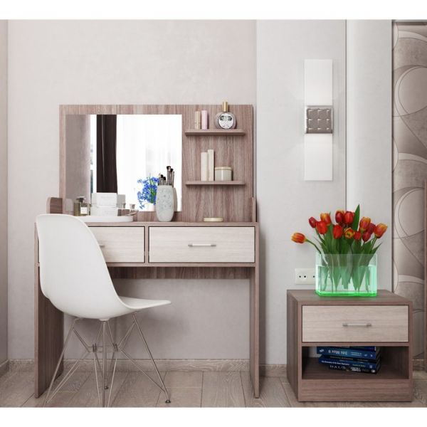 Столик туалетный с зеркалом СТ-2 1380х1000х420 Ясень Шимо Светлый/Темный