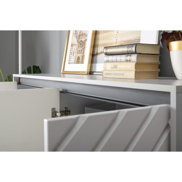 Тумба под ТВ Муар 13.261.02, 1368х400х718, Стальной серый/ Мрамор белый софт